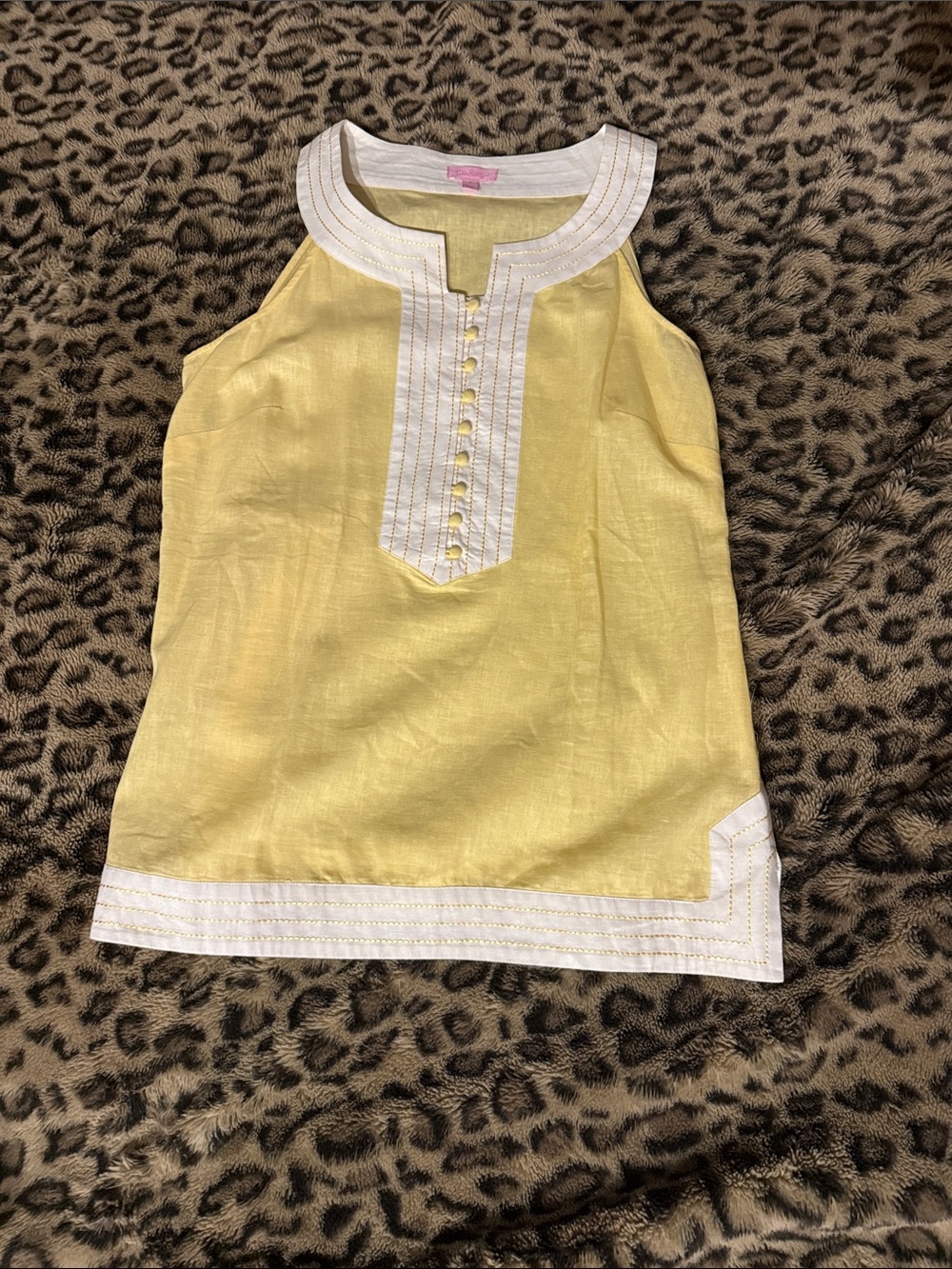 Lilly Pulitzer Yellow Linen top with White Contrast Trim